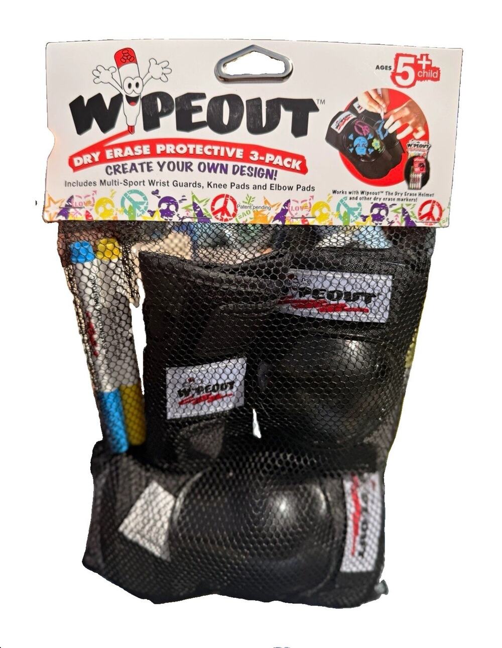 Wipeout Dry Erase Protective 3-Pack Wrist Guards Knee Pads & Elbow Pads